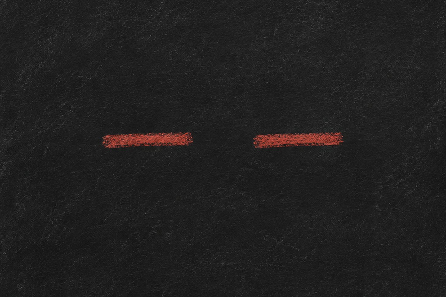 Chalk drawing: two short red strokes with an empty space between them.